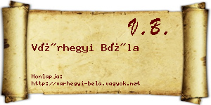 Várhegyi Béla névjegykártya